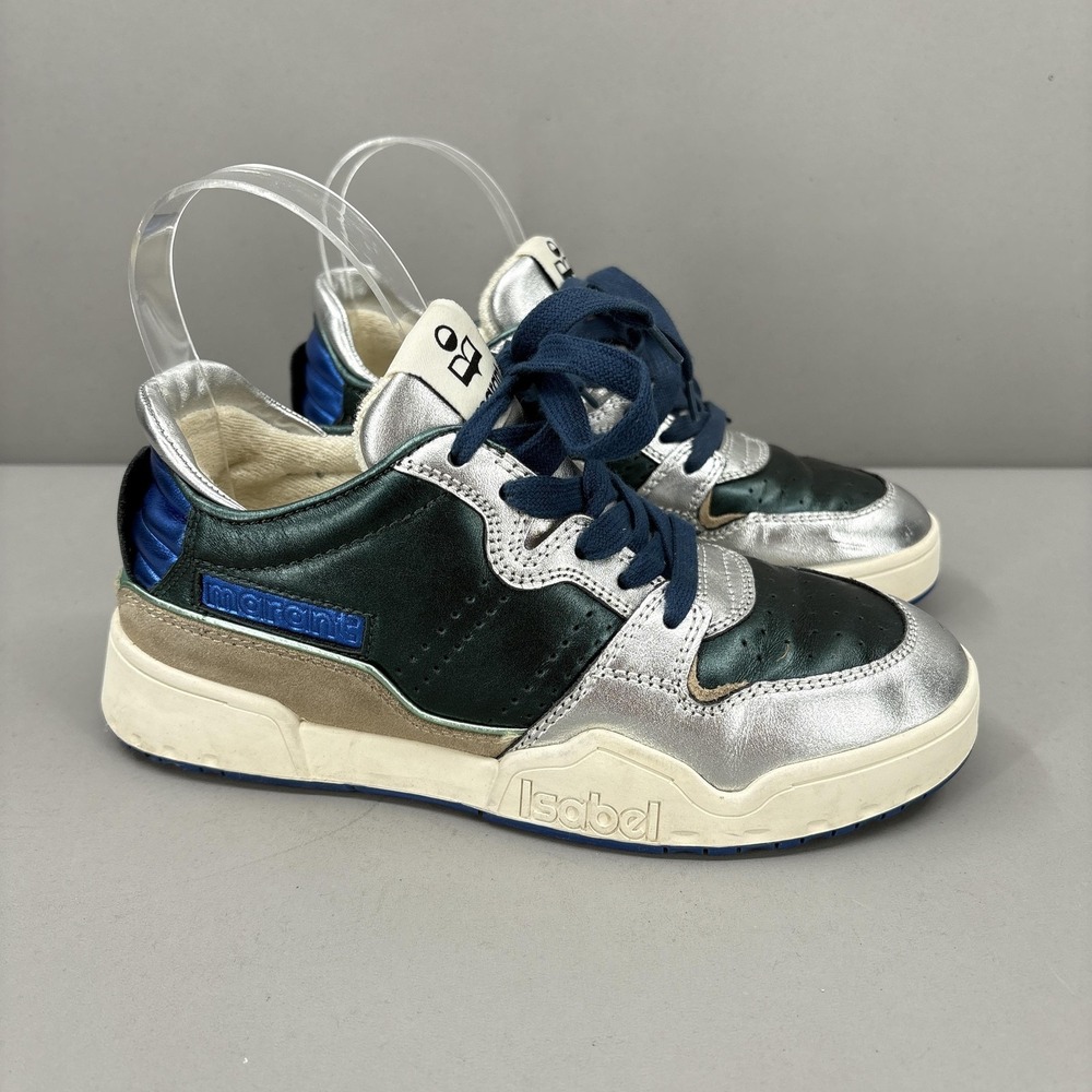 Isabel Marant Shoes Womens Size 5 Metallic Silver Green Blue Low Top Sneakers - Picture 1 of 13